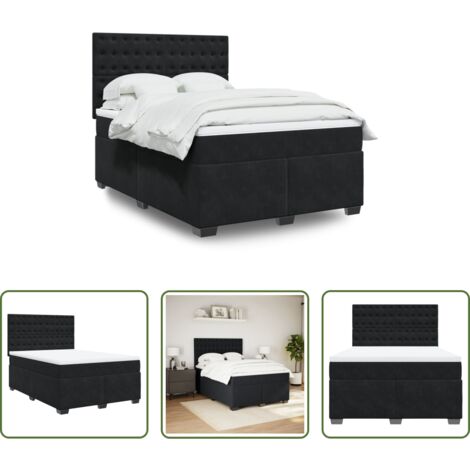 vidaXL Cama de muelles ensacados -  Cama box spring con colchón terciopelo negro 140x200 cm