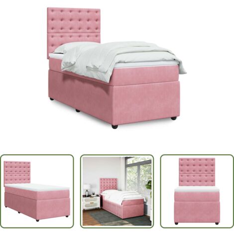 vidaXL Cama de muelles ensacados -  Cama box spring con colchón terciopelo rosa 90x200 cm