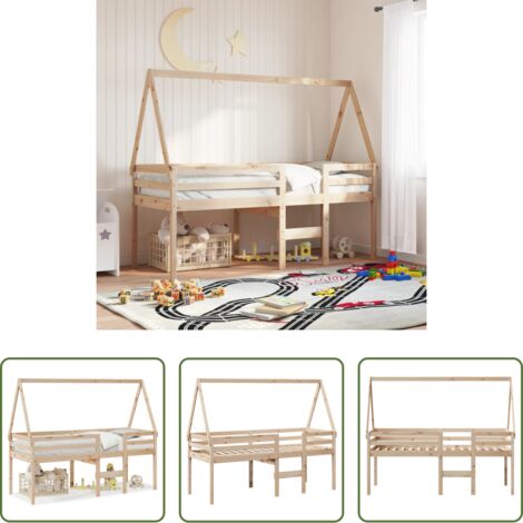 vidaXL Cama de pino -  Cama alta con techo madera maciza de pino 80x200 cm