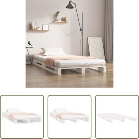 vidaXL Cama de pino -  Cama de palets madera maciza pino blanca individual 90x190 cm
