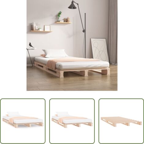 vidaXL Cama de pino -  Cama de palets madera maciza pino individual 90x190 cm