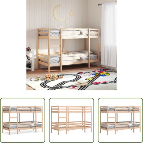 vidaXL Cama de pino - Cama litera sin colchón madera maciza de pino 90x200 cm