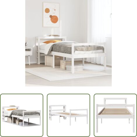 vidaXL Cama de pino -  Cama personas mayores y cabecero madera pino blanco 75x190 cm