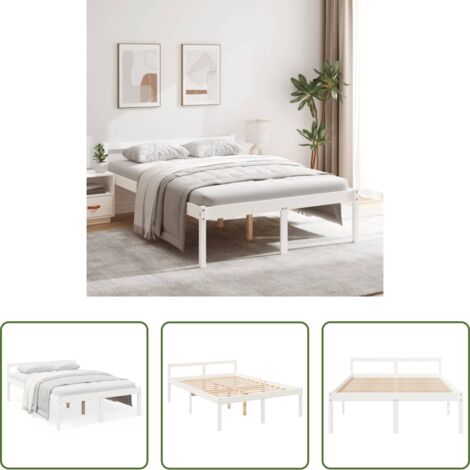 vidaXL Cama de pino -  Cama senior sin colchón madera maciza de pino blanco 120x200 cm