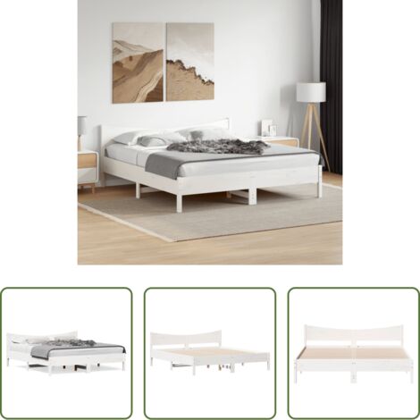 vidaXL Cama de pino -  Cama sin colchón madera maciza de pino blanca 180x200 cm