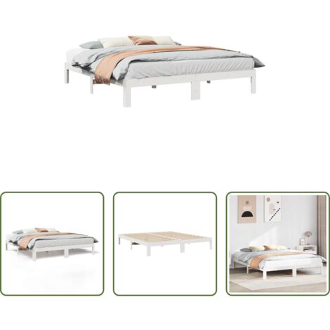 vidaXL Cama de pino -  Cama sin colchón madera maciza de pino blanca 180x200 cm