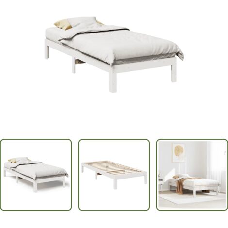 vidaXL Cama de pino -  Cama sin colchón madera maciza de pino blanca 80x200 cm