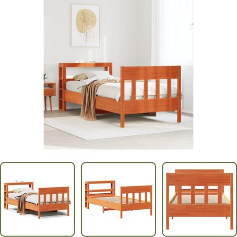 vidaXL Cama de pino -  Cama sin colchón madera maciza de pino marrón cera 100x200 cm