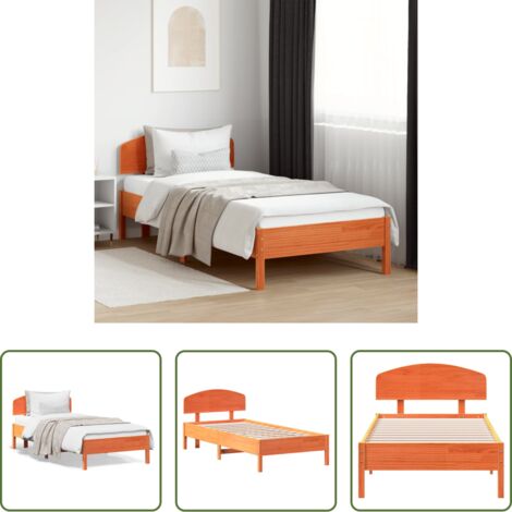 vidaXL Cama de pino -  Cama sin colchón madera maciza de pino marrón cera 100x200 cm