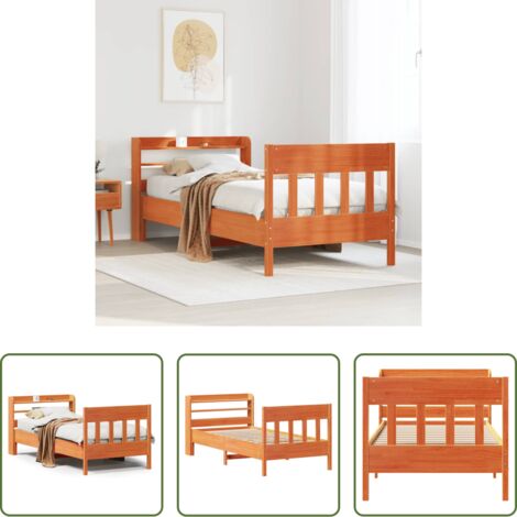 vidaXL Cama de pino -  Cama sin colchón madera maciza de pino marrón cera 100x200 cm