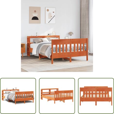 vidaXL Cama de pino -  Cama sin colchón madera maciza de pino marrón cera 120x200 cm