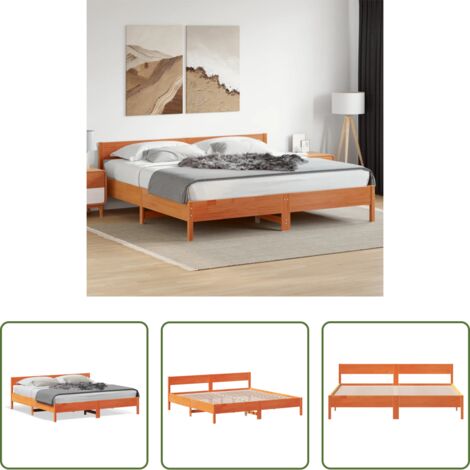 vidaXL Cama de pino -  Cama sin colchón madera maciza de pino marrón cera 180x200 cm