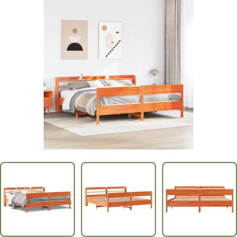 vidaXL Cama de pino -  Cama sin colchón madera maciza de pino marrón cera 180x200 cm