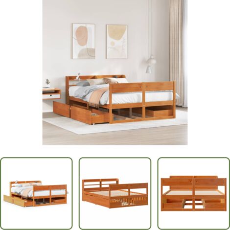 vidaXL Cama de pino -  Cama sin colchón madera maciza pino marrón cera 150x200 cm