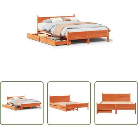 vidaXL Cama de pino -  Cama sin colchón madera maciza pino marrón cera 150x200 cm