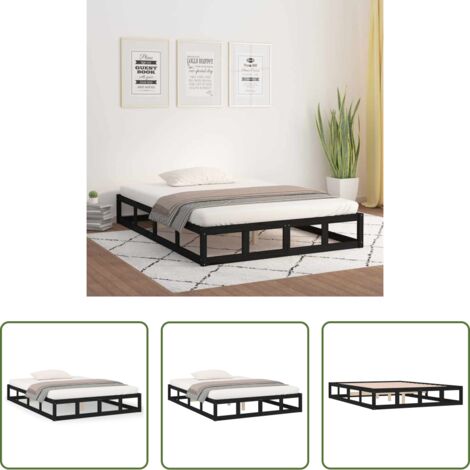 vidaXL Cama de pino -  Estructura cama madera maciza negra 140x190 cm