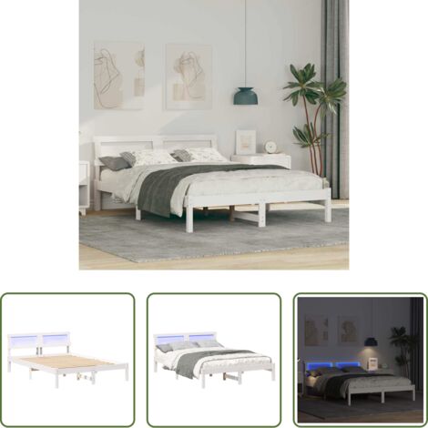 vidaXL Cama de pino -  Estructura de cama Blanco 140 x 190 cm Madera maciza de pino