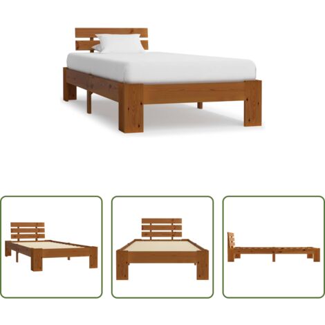 vidaXL Cama de pino -  Estructura de cama madera maciza pino marrón miel 100x200 cm