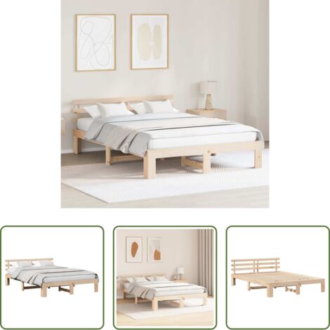 vidaXL Cama de pino -  Estructura de cama Natural 150 x 200 cm Madera de pino macizo