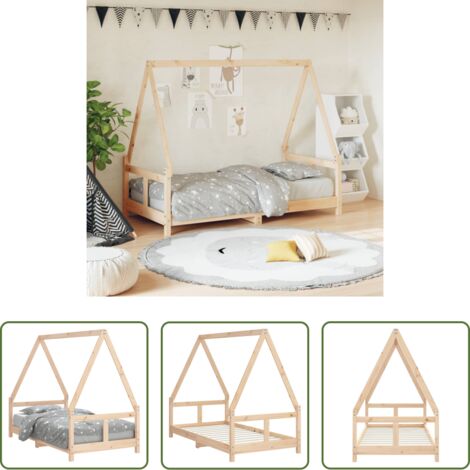 vidaXL Cama de pino -  Estructura de cama para niños madera maciza de pino 80x160 cm
