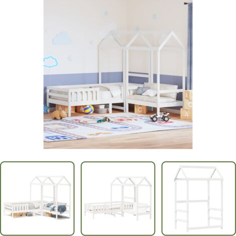 vidaXL Cama de pino -  Set de cama y banco con techo madera de pino blanco 80x200 cm