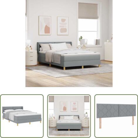 vidaXL Cama de poliéster -  Cama tipo Box Spring con colchón Gris Claro 190 x 140 cm tela