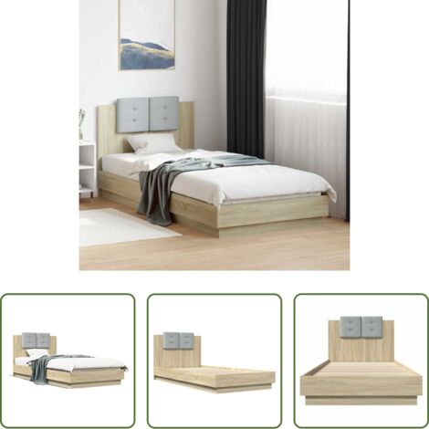 vidaXL Cama de roble -  Cama con cabecero madera de ingeniería roble Sonoma 90x200 cm