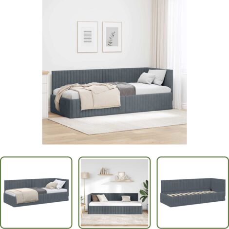 vidaXL Cama de tela -  Estructura de cama en esquina Gris oscuro 80 cm x 200 cm