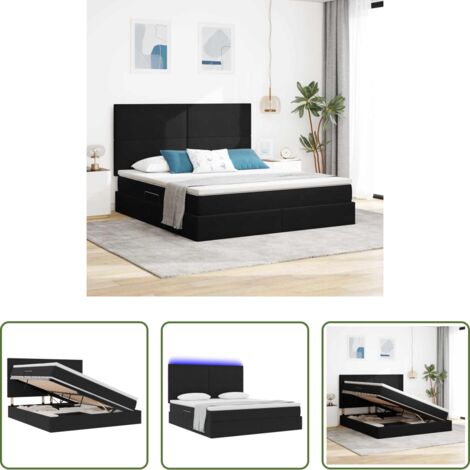 vidaXL Cama de terciopelo -  Cama con almacenamiento y LED Negro 160 x 200 cm Terciopelo