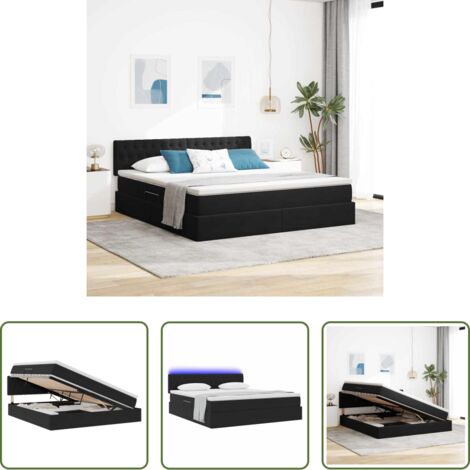 vidaXL Cama de terciopelo -  Cama con almacenamiento y LED Negro 160 x 200 cm Terciopelo