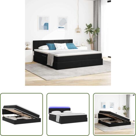 vidaXL Cama de terciopelo -  Cama con almacenamiento y LED Negro 160 x 200 cm Terciopelo