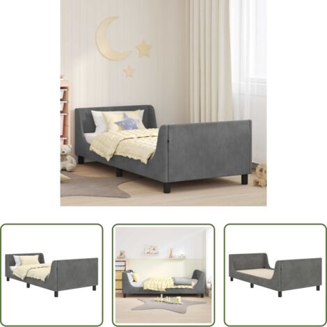 vidaXL Cama de terciopelo -  Cama para niños con cabecero Gris oscuro 90 x 200 cm Terciopelo