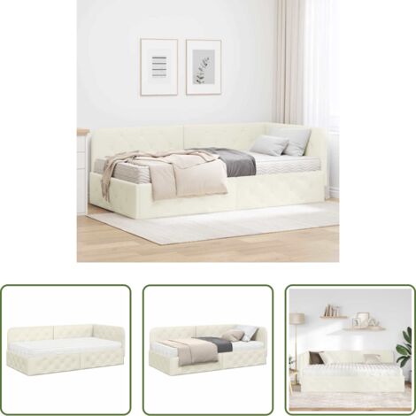 vidaXL Cama de terciopelo -  Estructura de cama en esquina Crema 100 x 200 cm Terciopelo