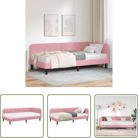 vidaXL Cama de terciopelo -  Estructura de cama en esquina Rosa 100 x 200 cm Terciopelo