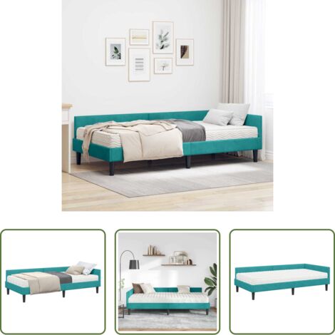 vidaXL Cama de terciopelo -  Estructura de Cama Esquina con Colchón 2 pcs Tuquesa Terciopelo