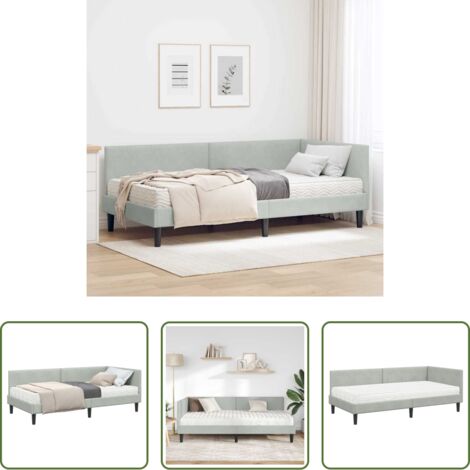 vidaXL Cama de terciopelo -  Estructura de Cama Esquina con Colchón Otro 2 pcs Gris claro