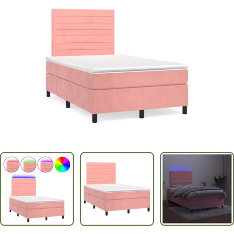 vidaXL Cama de terciopelo rosa -  Cama box spring con colchón y LED terciopelo rosa 120x190 cm