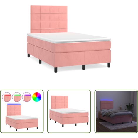 vidaXL Cama de terciopelo rosa -  Cama box spring con colchón y LED terciopelo rosa 120x190 cm