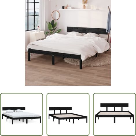 vidaXL Cama doble -  Estructura cama doble pequeña sin colchón madera maciza negro