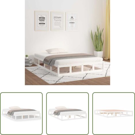 vidaXL Cama doble -  Estructura de cama doble de madera maciza blanco 135x190 cm