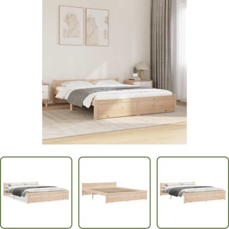 vidaXL Cama doble -  Estructura de cama doble sin colchón madera maciza 135x190 cm