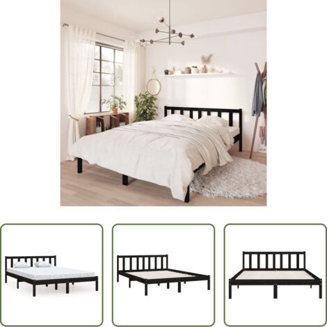 vidaXL Cama doble -  Estructura de cama doble sin colchón madera maciza negro