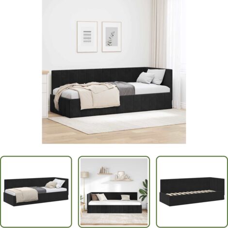 vidaXL Cama en forma de L -  Estructura de cama en esquina Negro 80 cm x 200 cm Terciopelo