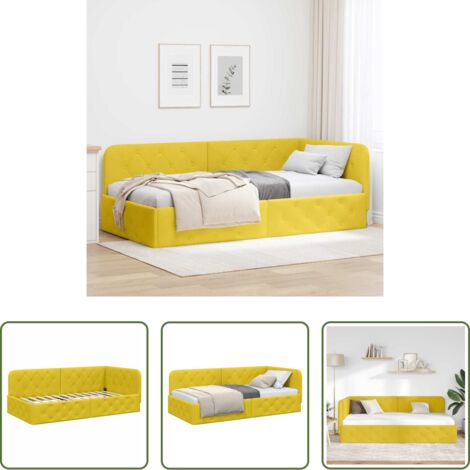 vidaXL Cama en L -  Estructura de cama en esquina Amarillo 100 x 200 cm Terciopelo