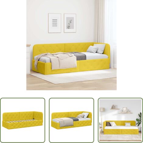 vidaXL Cama en L -  Estructura de cama en esquina Amarillo 80 x 200 cm Terciopelo