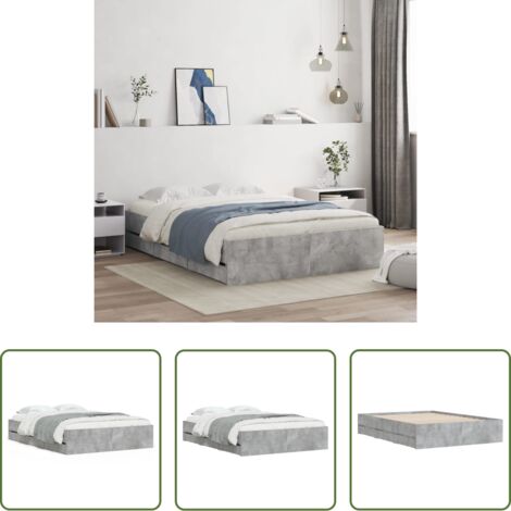 vidaXL Cama gris hormigón -  Cama con cajones madera ingeniería gris hormigón 135x190 cm
