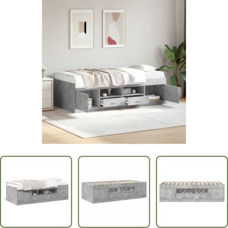 vidaXL Cama gris hormigón -  Sofá cama con cajones sin colchón gris hormigón 75x190 cm