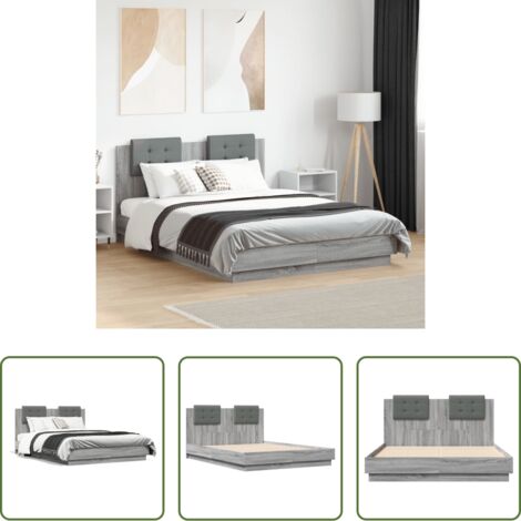 vidaXL Cama gris Sonoma - Cama con cabecero madera de ingeniería gris Sonoma 135x190 cm