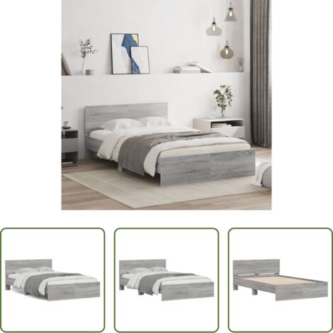 vidaXL Cama gris Sonoma - Estructura de cama con cabecero gris Sonoma 135x190 cm