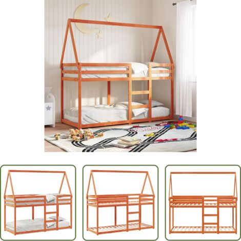 vidaXL Cama infantil -  Cama litera con techo madera maciza pino marrón 80x200 cm